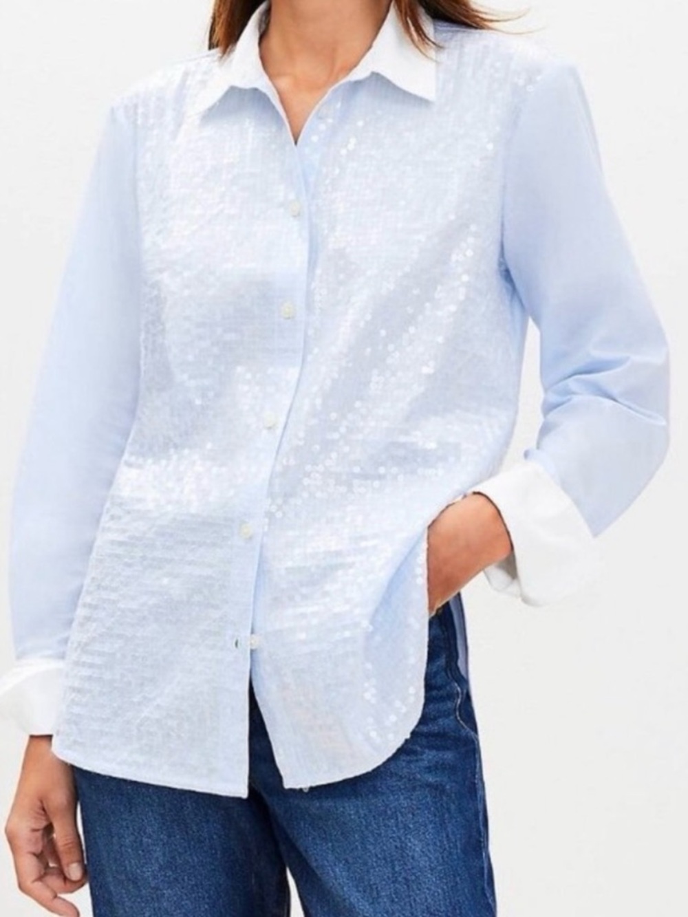 LOFT Women’s XL Light Blue Shirt with White Collar